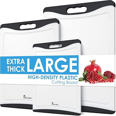 Cutting Boards for Kitchen, Extra Large Plastic Cutting Board Dishwasher Chopping Board Set of 3 with Juice Grooves, Easy Grip Handle, Black, Kikcoin