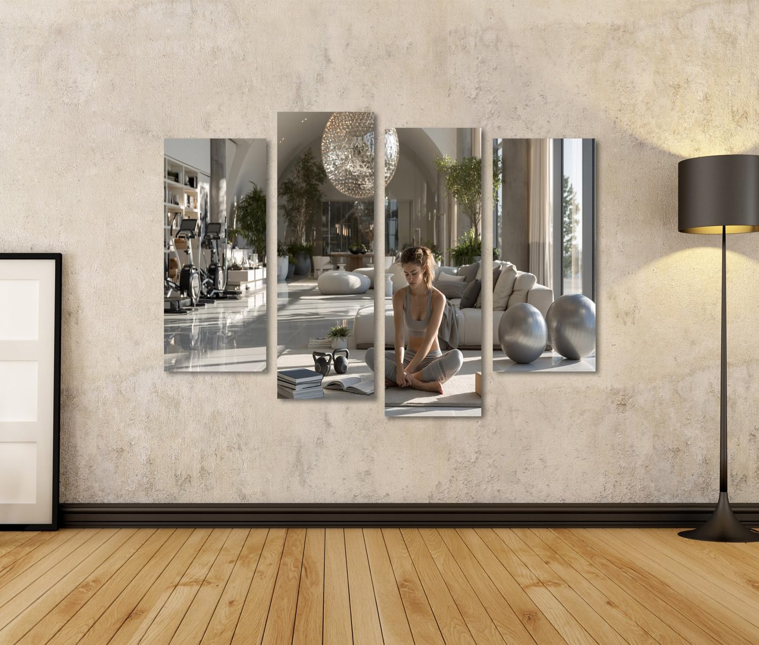 islandburner Quadro su tela elegante palestra murale per gli appassionati di fitness in soggiorno – 4 pezzi