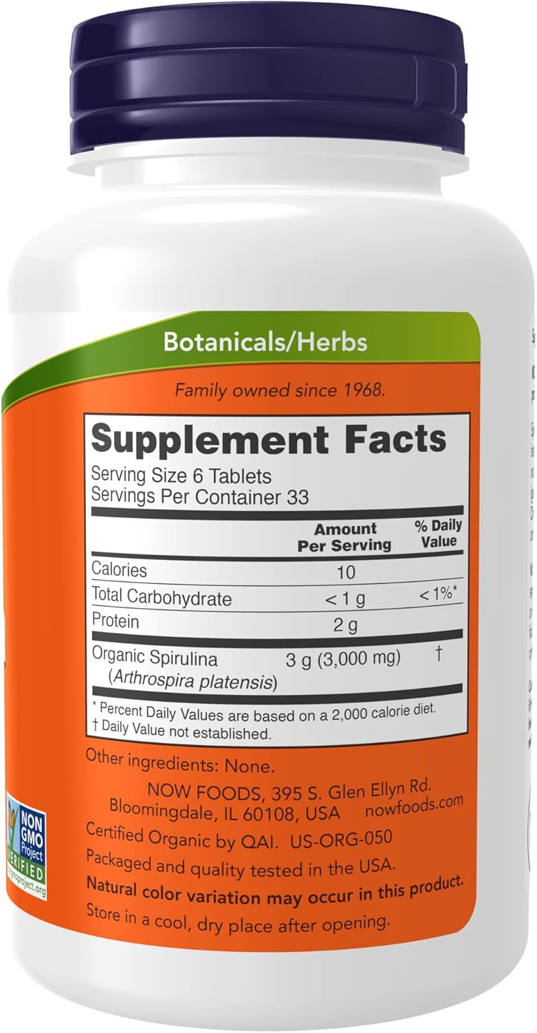 Now Foods Organic Spirulina Tablets, 200 : Health & Household