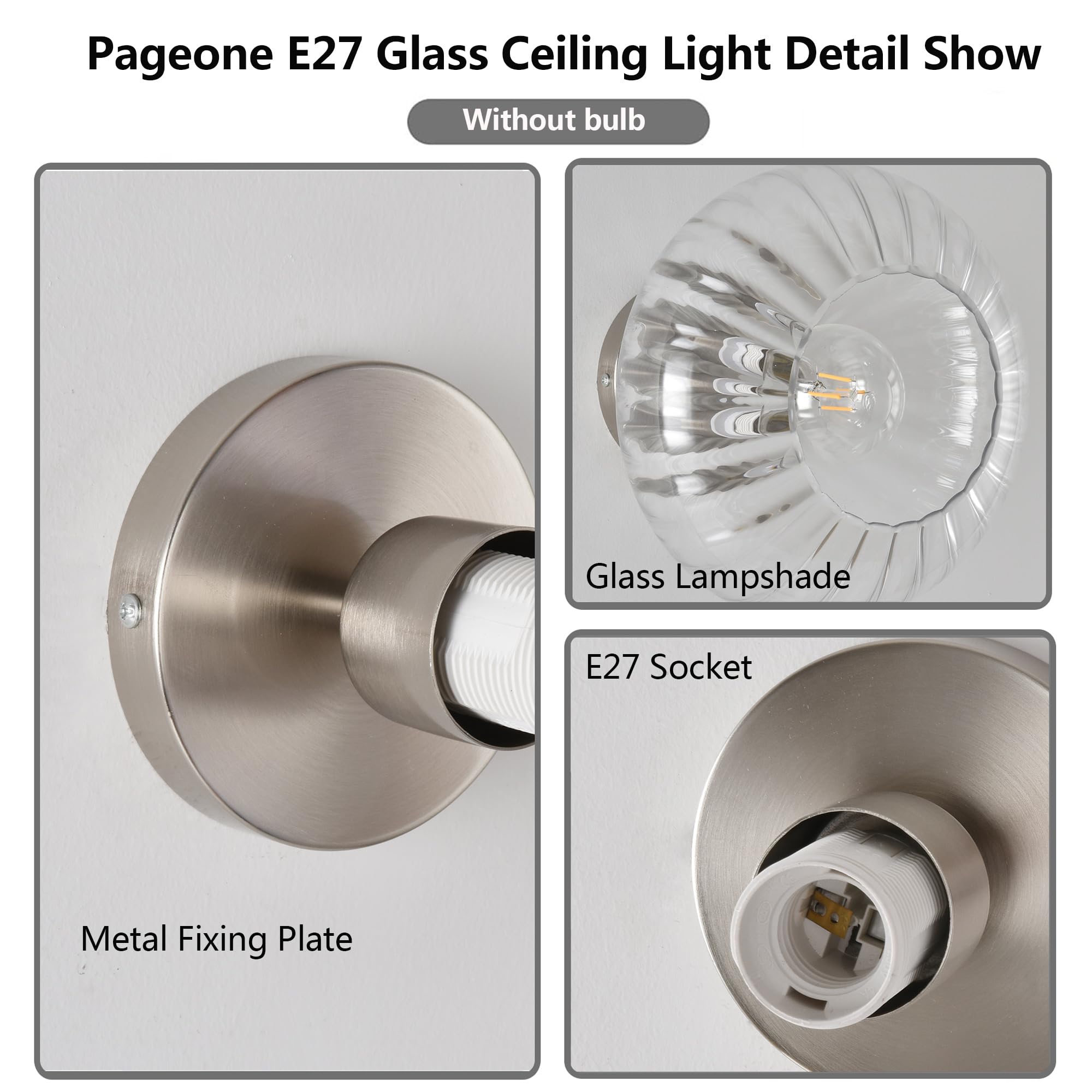 Pageone Plafoniere Corridoio Moderne in Vetro, Lampada da Soffitto a Sospensione con Paralume in Vetro Trasparente, E27 Lampadario a Plafoniera per Corridoio Ingresso Bagno, Senza Lampadina | Lampada da bagno E27 con paralumi in vetro trasparente, lampada