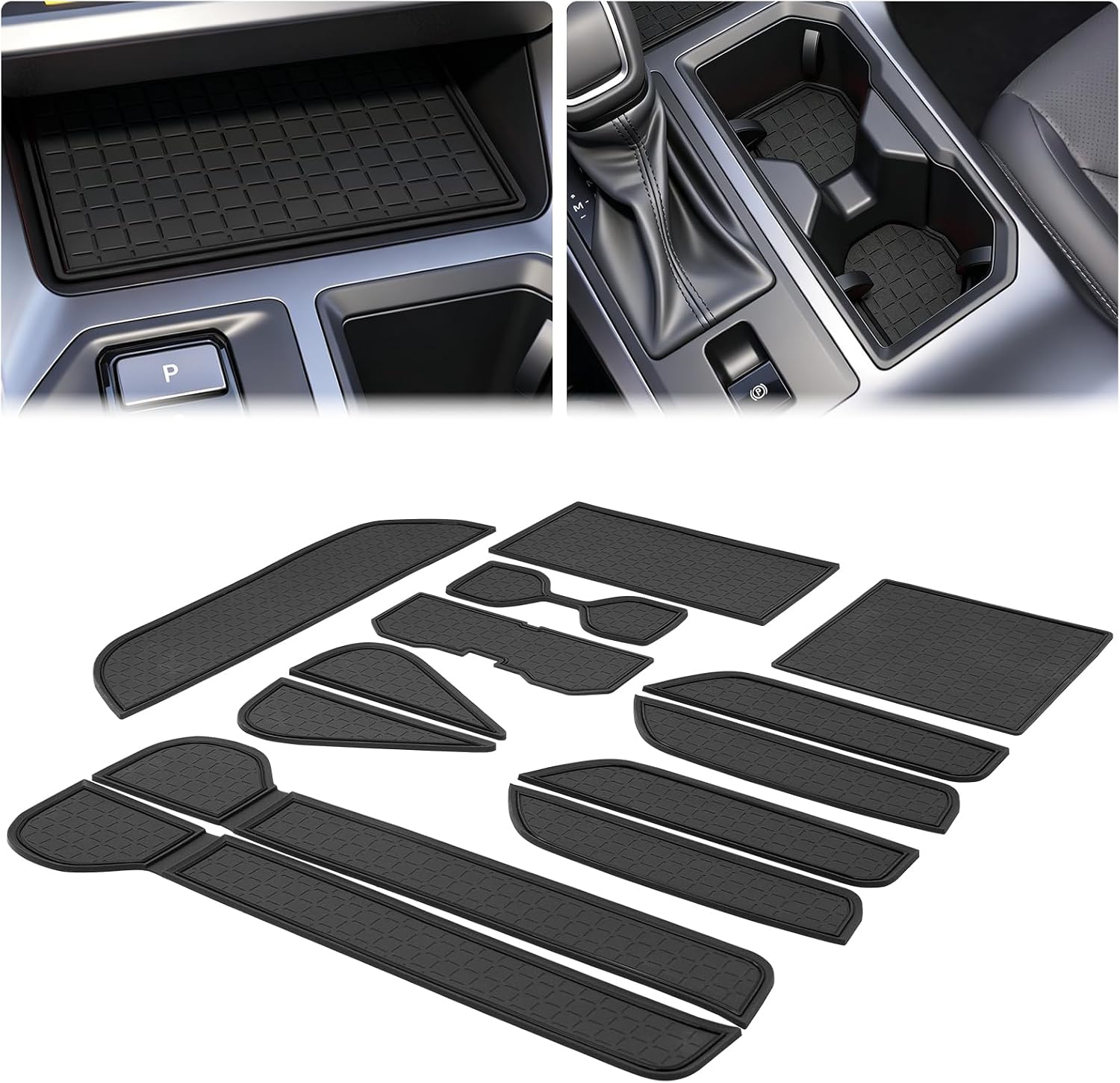 for Toyota RAV4 Accessories 2026 Cup Holder Insert Coasters Center Console Liner and Non-Slip Door Pocket Mats Pads (13Pcs, Black Trim, Rubber)