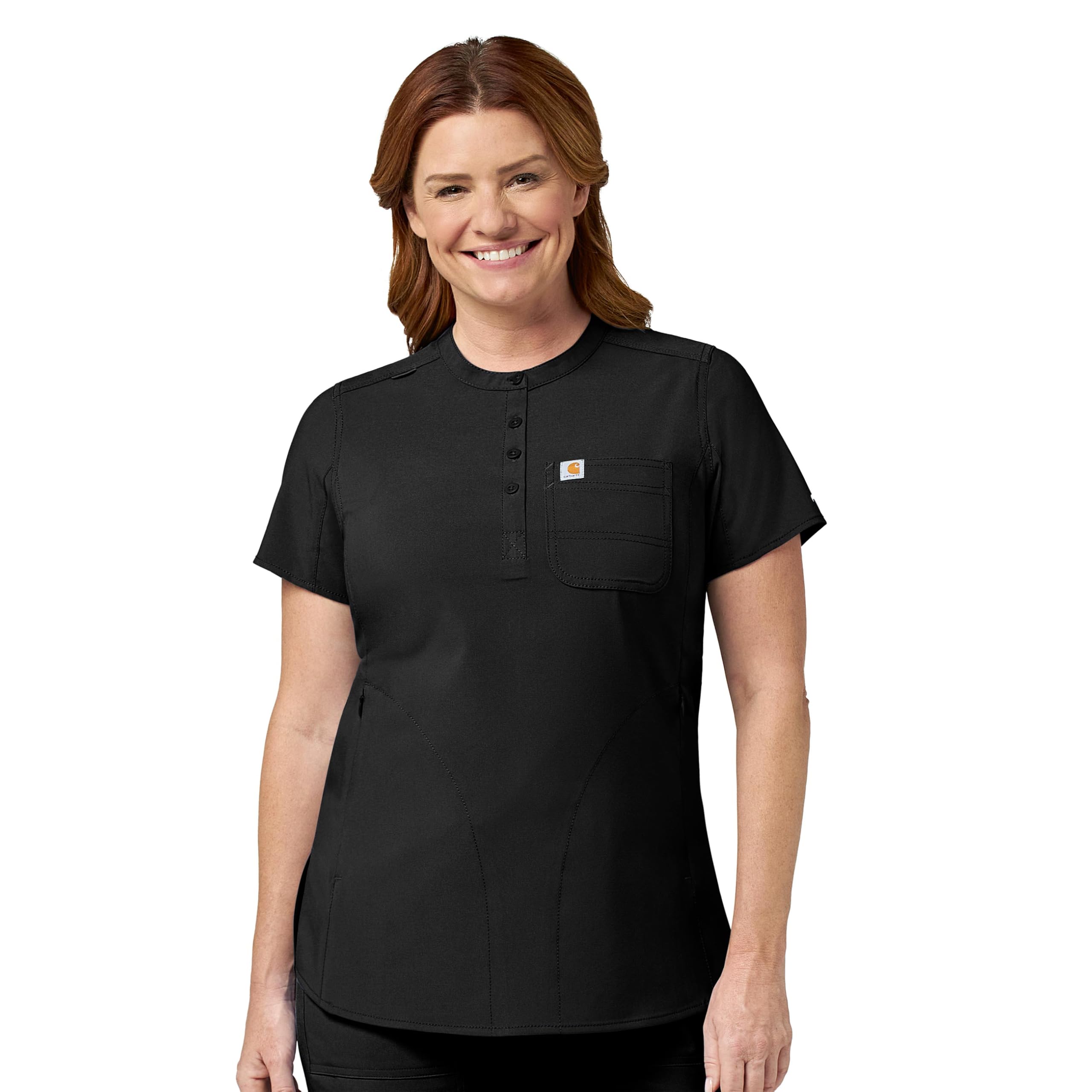 Carhartt Cross-Flex Scrubs for Women, Henley Tunic Scrub Top - Black, S