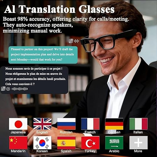 Vista 2 de Lentes inteligentes AI para hombres y mujeres con tecnología ChatGPT- traducción de 164 idiomas, lente de cambio de color con protección UV y luz