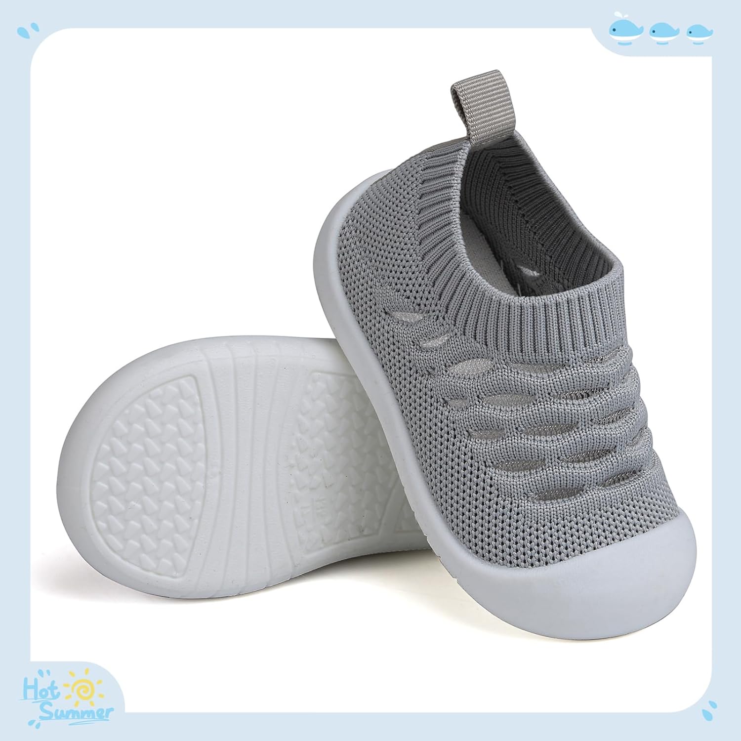 Baby First Walking Shoes Toddler Infant Boys Girls Baby Sneakers Breathable Non-Slip Indoor Floor Baby Sock Slipper with Soft Sole Cotton Mesh 18-24 Months Toddler Grey image 3 of 6 B0CN6LY4SM