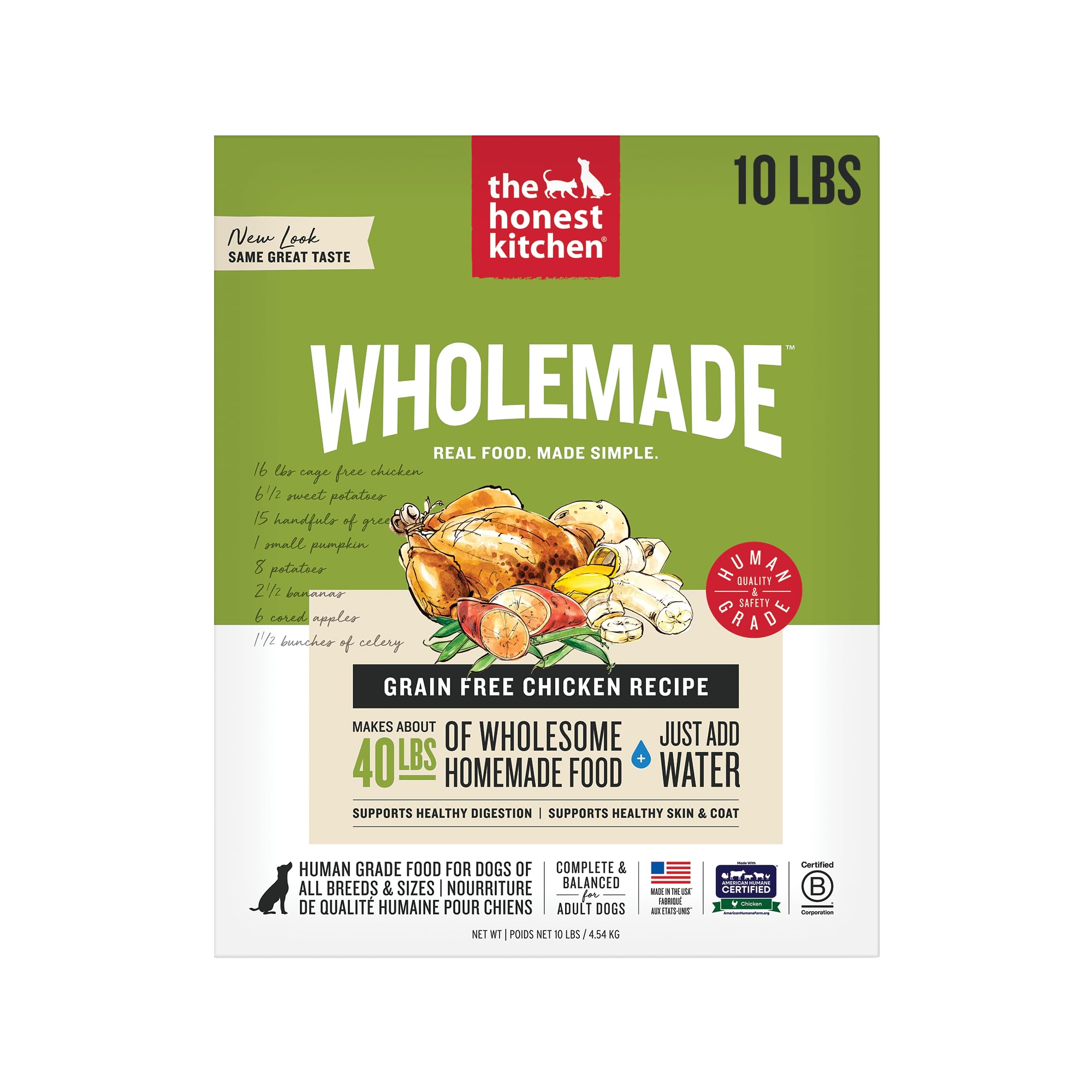 The Honest Kitchen Human Grade Wholemade™ Dehydrated Grain Free Dog Food - Complete & Balanced Meal or Topper - Chicken, 10 lb Box