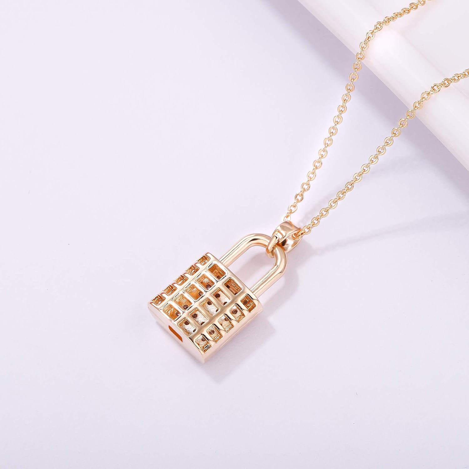 Copper Necklace Lock Shape Pendant Full Dazzling Cubic Zirconia Crystal Choker for Women Fashion Jewelry Gold Silver Women Necklace Gift for Friends - Image 5