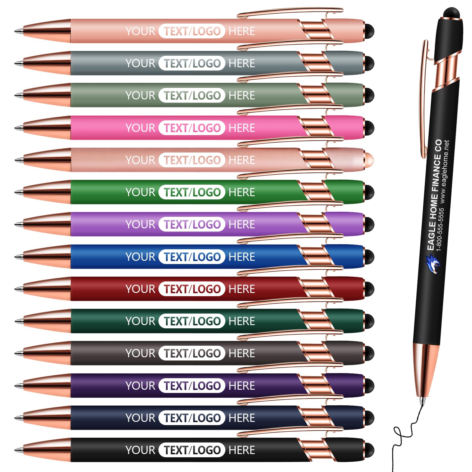 Vebermo Personalised Pens with Stylus - Premium Ballpoint Pens Imprinted with Name, Logo, or Text for Memorable Gifts, Effective Promotions, and Professional Business Use