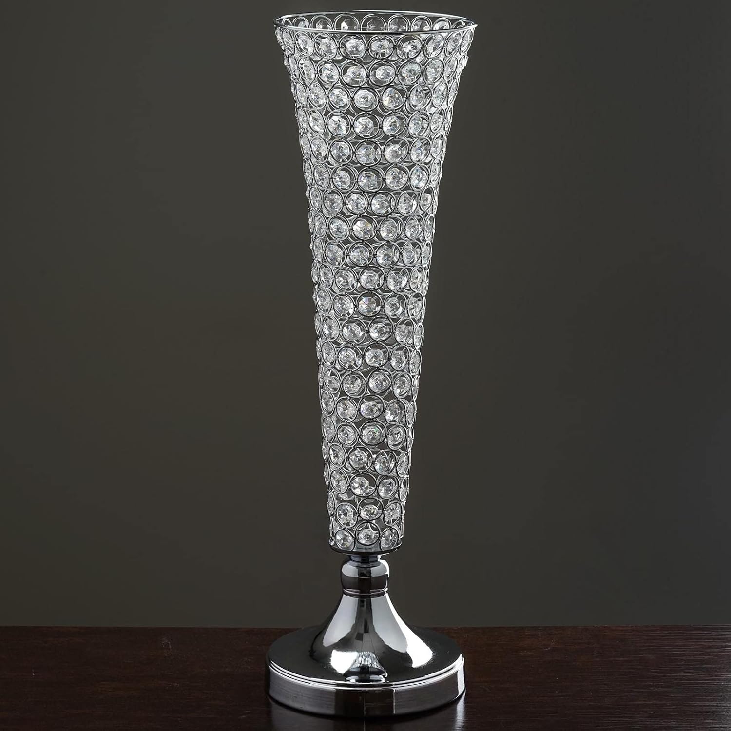 BalsaCircle 2 pcs 24-Inch Tall Silver Crystal Beaded Trumpet Vases - Wedding Party Dining Home Centerpieces Decorations