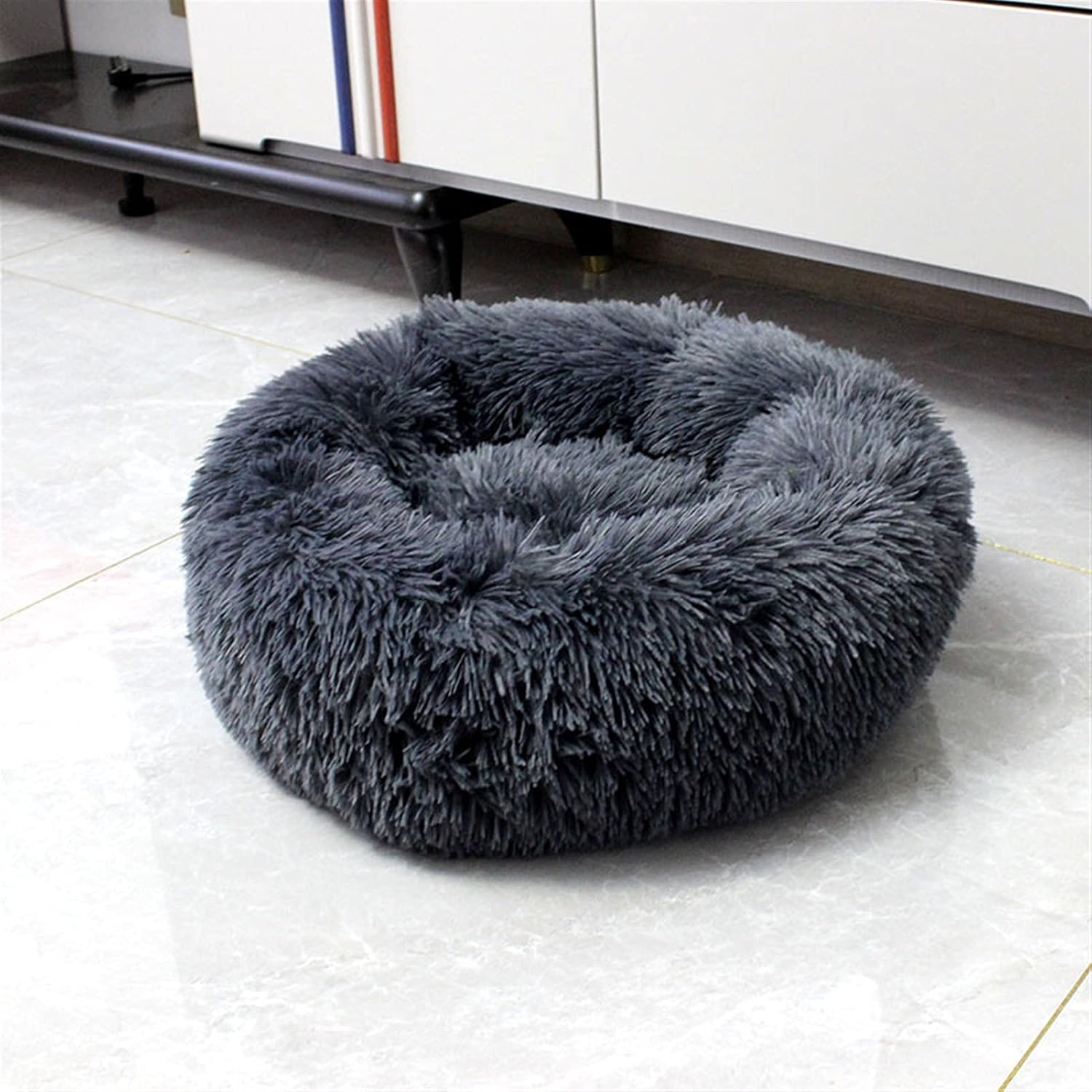 XJHKG Pet Bed Dog Round Bed Cat Long Plush Puppy Cat Cushion Mat Portable Supplies Washable Pet Accessories (Color : Darkgrey, Size : 3X-Large)