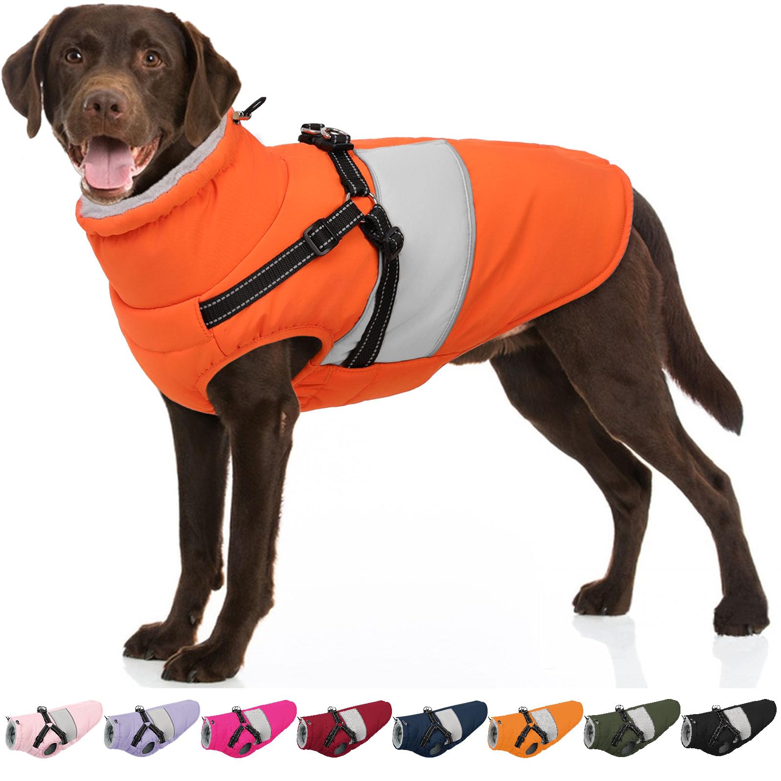 Dog Jacket Large Dog Coat with Harness Built in