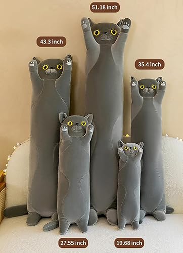 Miniatura 7 de Almohada larga de felpa con forma de gato, 43.3 pulgadas, peluche de animales de peluche de gato, almohada de felpa suave de gato, lindo juguete de