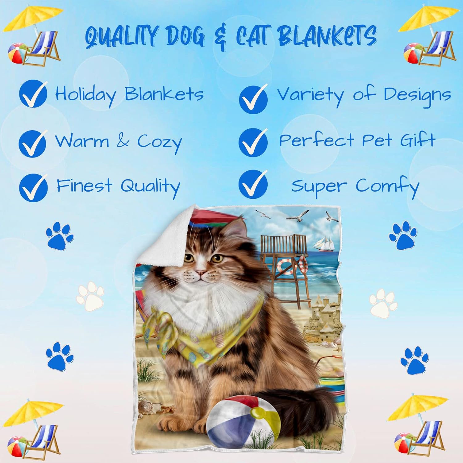 Pet Friendly Beach Siberian Cat Blanket - Lightweight Super Soft Cozy and Durable Bed Blanket - Animal Theme Fuzzy Blanket for Sofa Bed Couch BLNKT56856 (50x60 Woven)