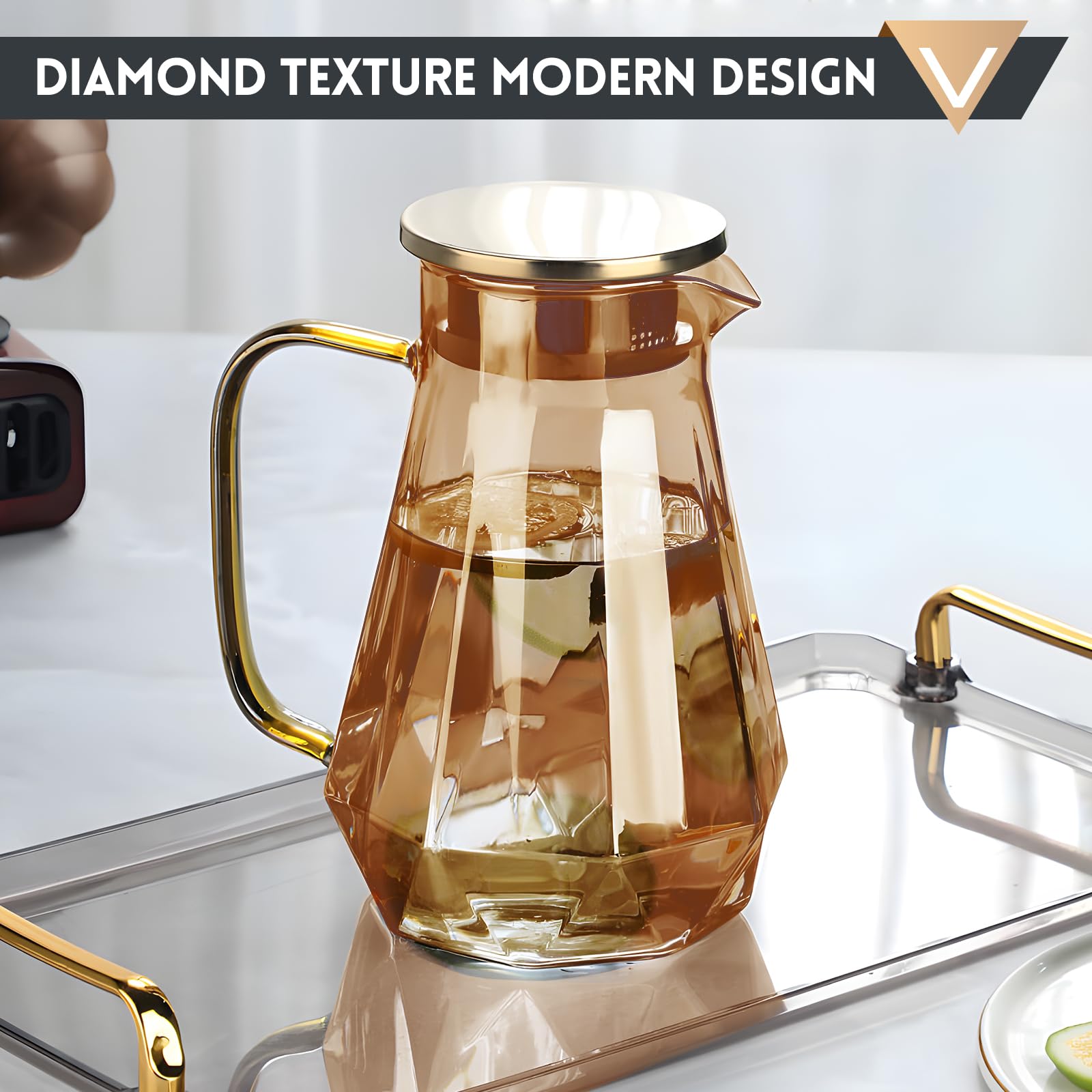 Amazon.com: 68oz Glass Pitcher with Wide Handle and Gold Stainless