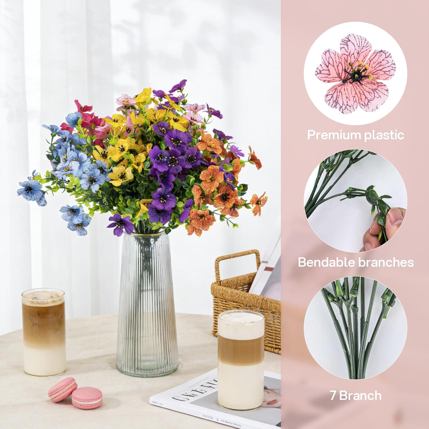TQRR 14 Bundles Artificial Fake Outdoors Flowers, Colorful Outdoor Silk Flowers Uv Resistant Realistic, Artificial Flowers for Decoration Window Porch Planter (28)