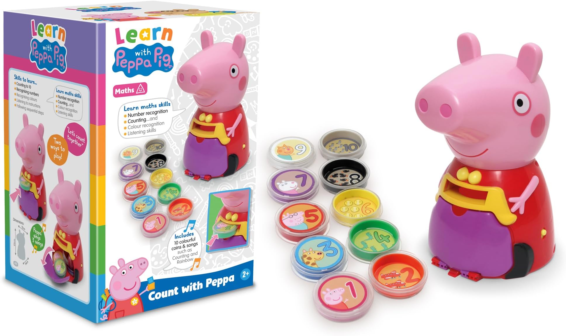 Peppa Pig PP11 Peppa Toy for Kids-Interactive Learning & Child Development, Colours & Number Recognition, Counting and Listening-Includes 10 Fun Coins, 3+ Years, Single, Multi