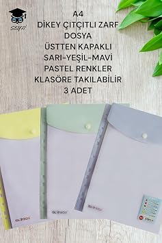 A4 D KEY  IT ITLI ZARF DOSYA  STTEN KAPAKLI SARI-YE L-MAV  PASTEL RENK KLAS RE TAKILAB L R 3 ADET