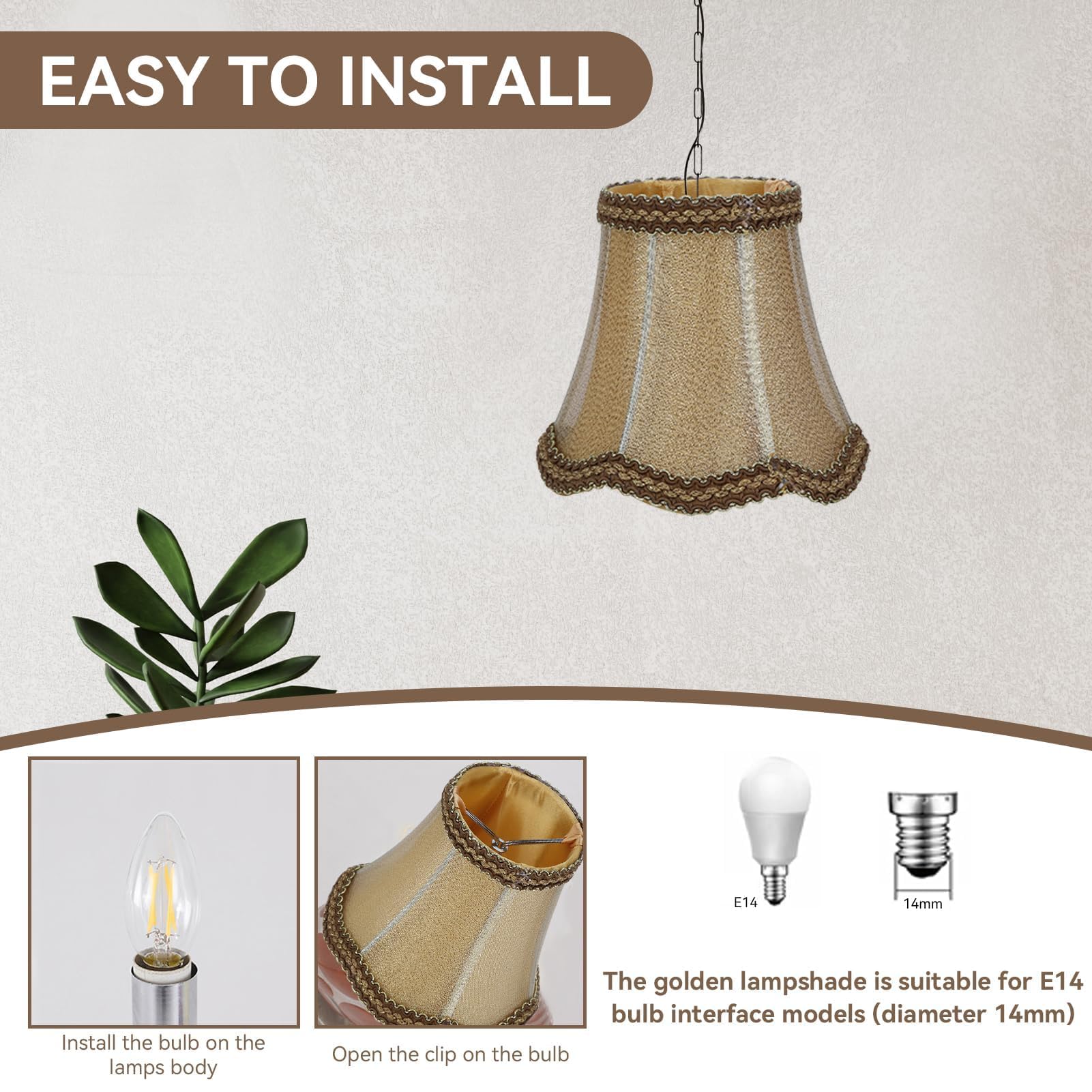 Paralume Tessuto Piccolo, Set di 6 Paralume per lampada in Tessuto di Fatto a Mano con Clip su Onde Inferiori per Lampadari Lampadario Lampada a Muro Luce da Tavolo,5.1x4.7x3.1 Pollici