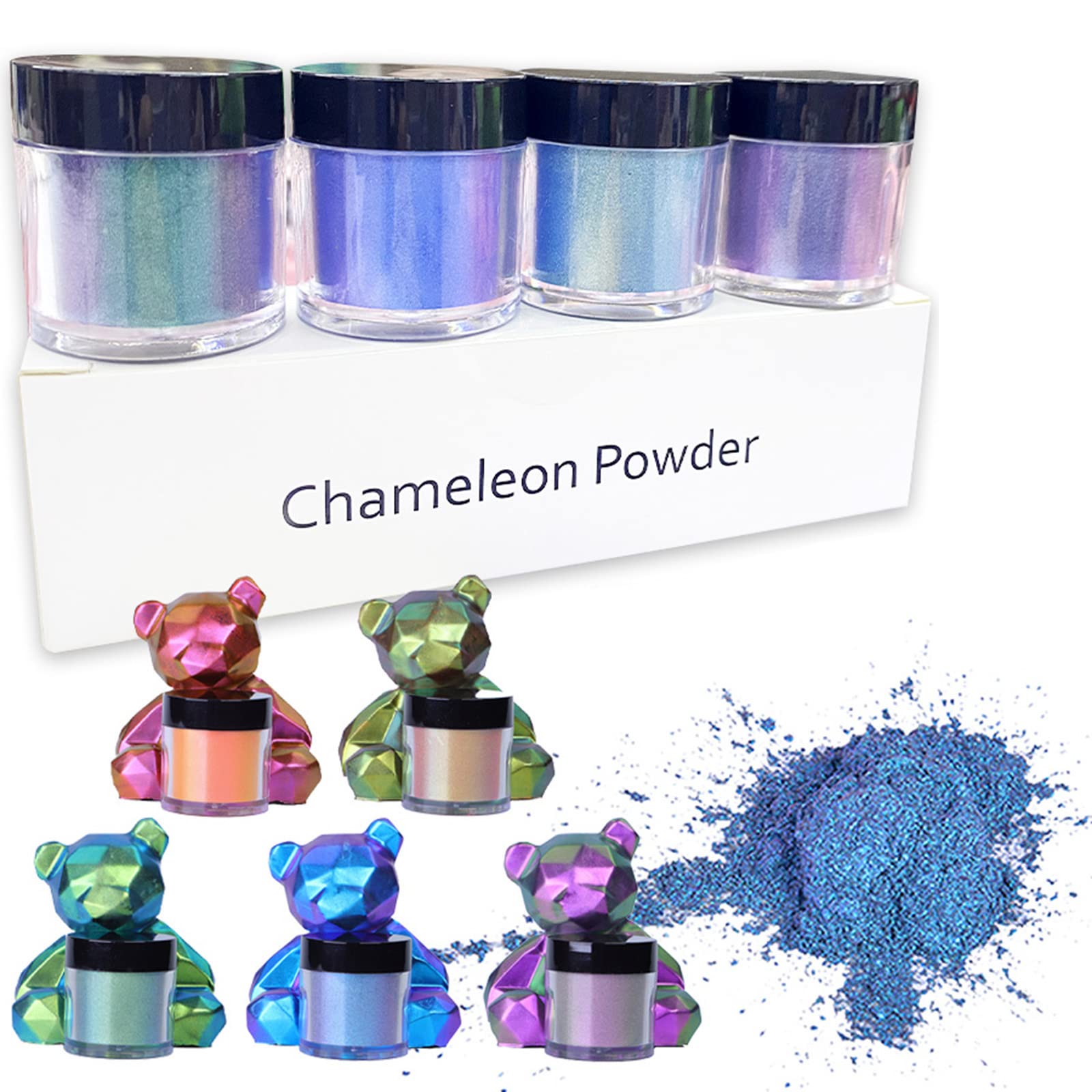 Awesomeonei 4 Boîtes Poudre Résine Caméléon Color Shift - Pigments Mica Changeants