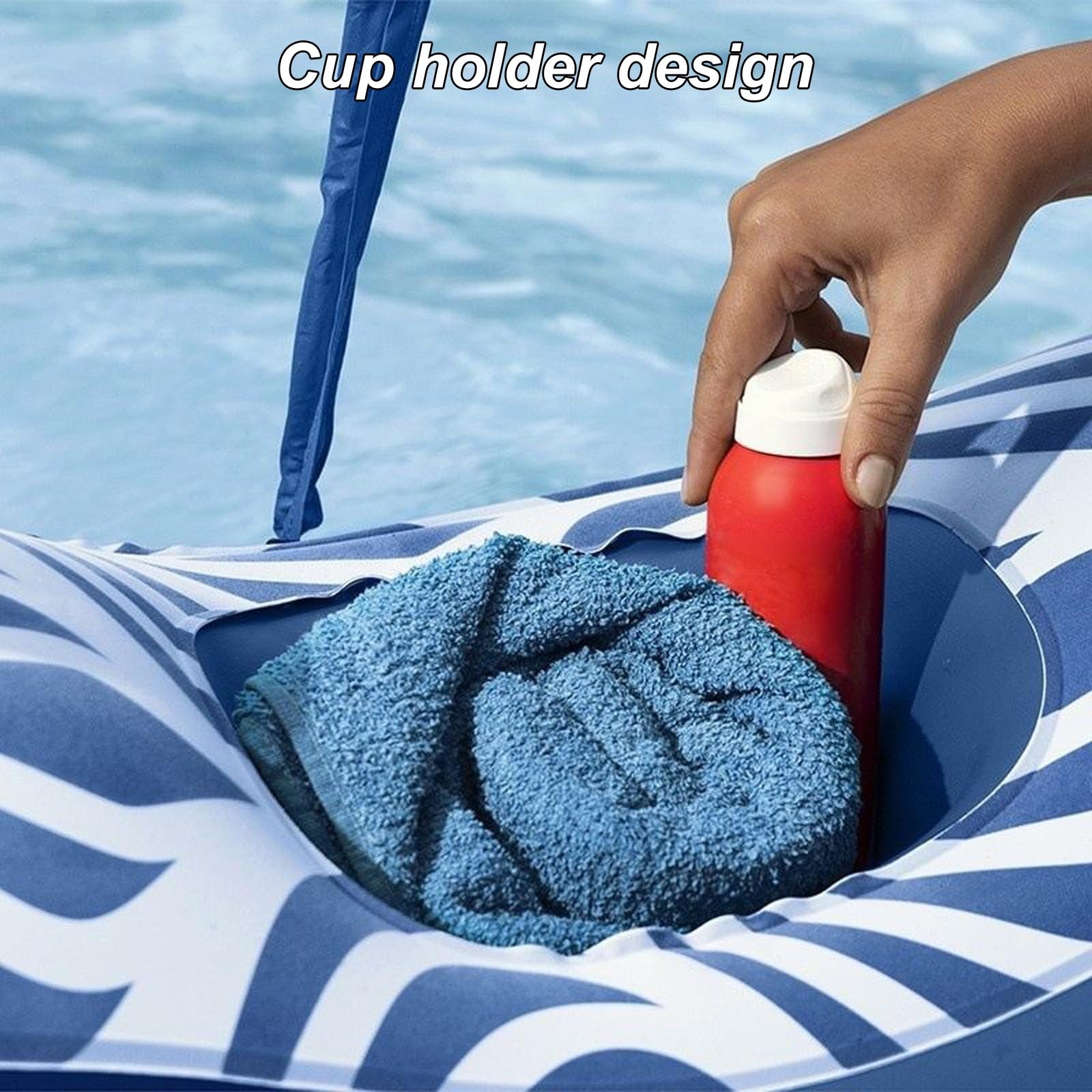 Matelas Gonflable Piscine, Bouee Piscine avec Auvent et Porte-gobelet, Conception Anti-Fuite au Fond, pour la Mer et la Rivière