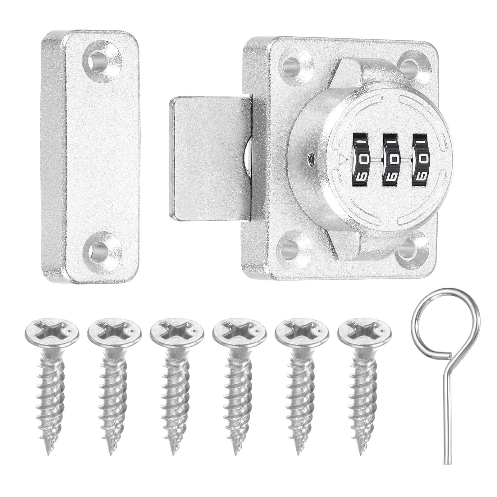 PATIKIL Combination Cabinet Lock, 3-Digit Password Cabinet Lock Zinc Alloy Mechanical Keyless Safety Door Latch for One Way Door Drawer Cupboard, Silver — image 1