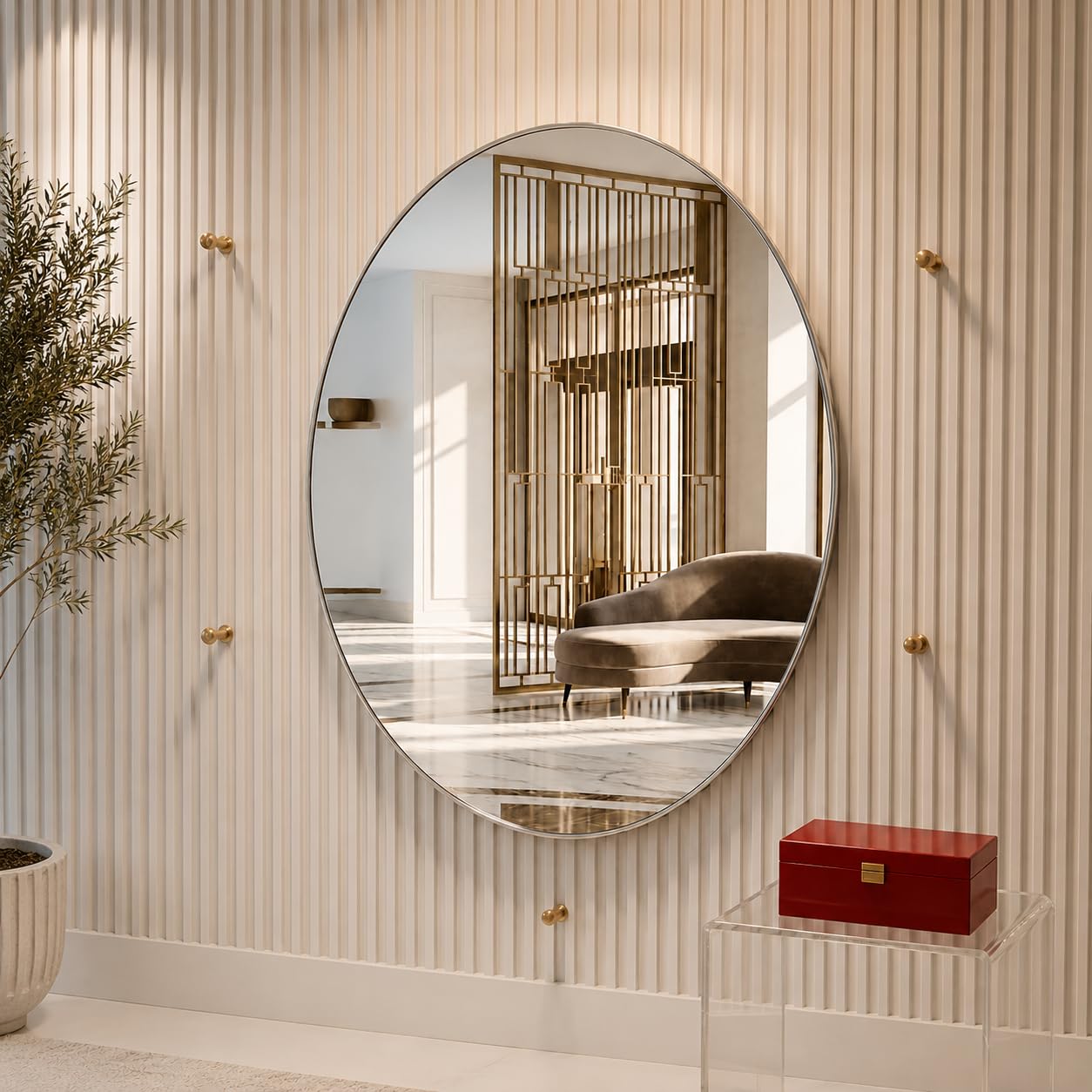 Oval Wall Mirror 15 x 21 Inch | Frameless Decorative Vanity Mirror for Bathroom, Living Room, Bedroom & Entryway | Modern Wall Mounted Drill Mirror-image-18