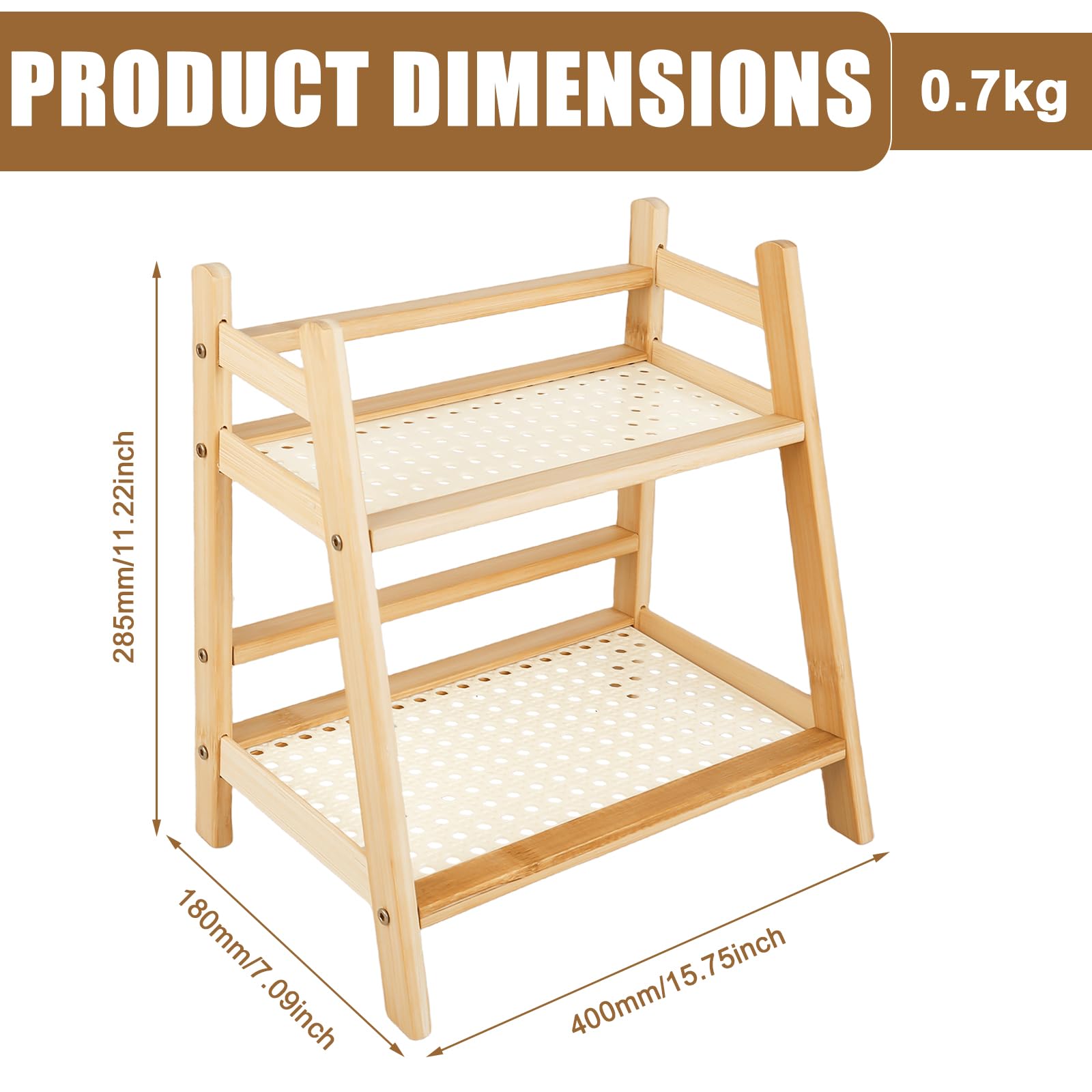 GOMETY Scaffale portaspezie da cucina, 40 x 18 x 29 cm, in bambù, imitazione di rattan, decorazione da cucina, organizer in piedi, organizer da cucina, cialde da caffè, organizer per ufficio, bagno