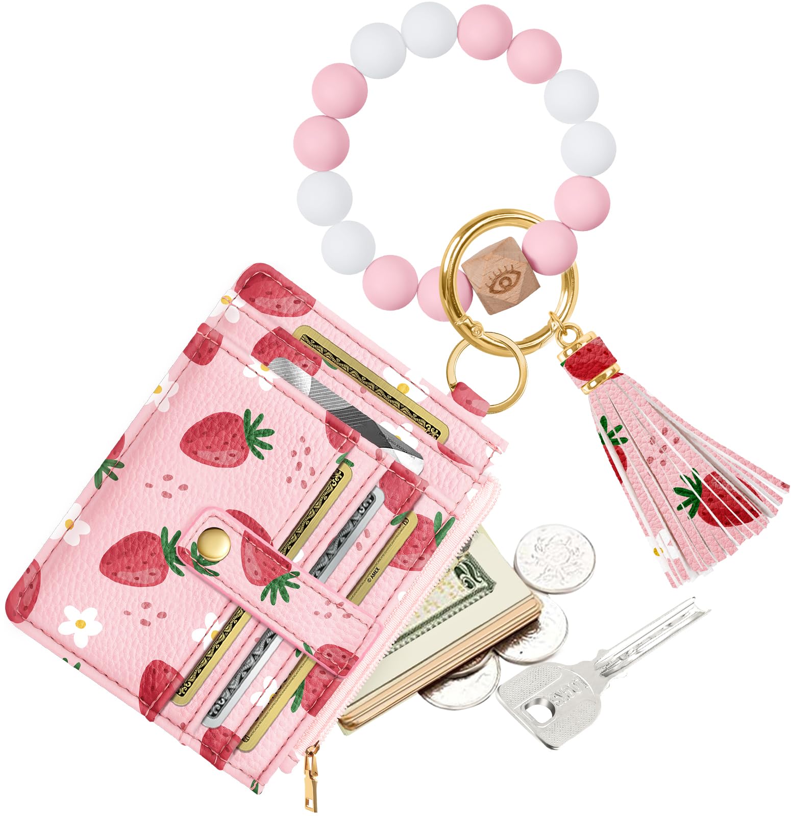 Bistup Wallet Keychain Wristlet for Women - Credit Card Holder Wallets Key Chain Ring Cute Design Slim Small RFID Coin Pocket Purse for Ladies Teen