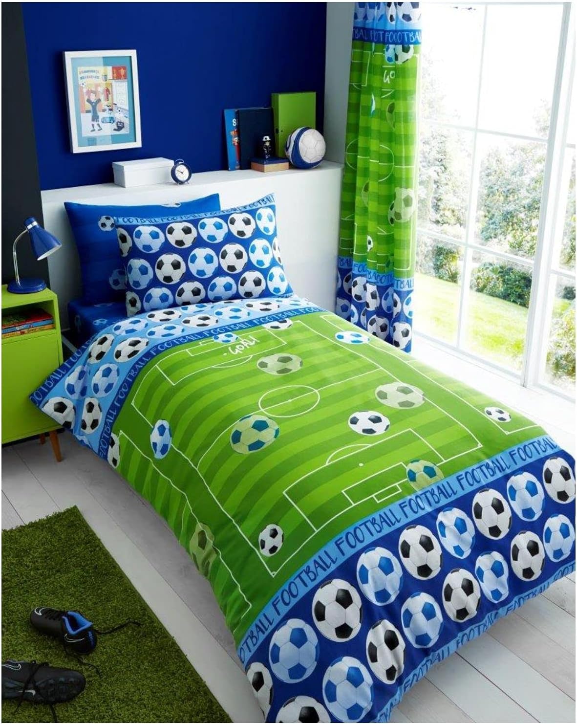 Gaveno Cavailia Easycare Kids Rotary Bed Set with Duvet Cover and Pillow Case, [ Goal Blue - Single ]