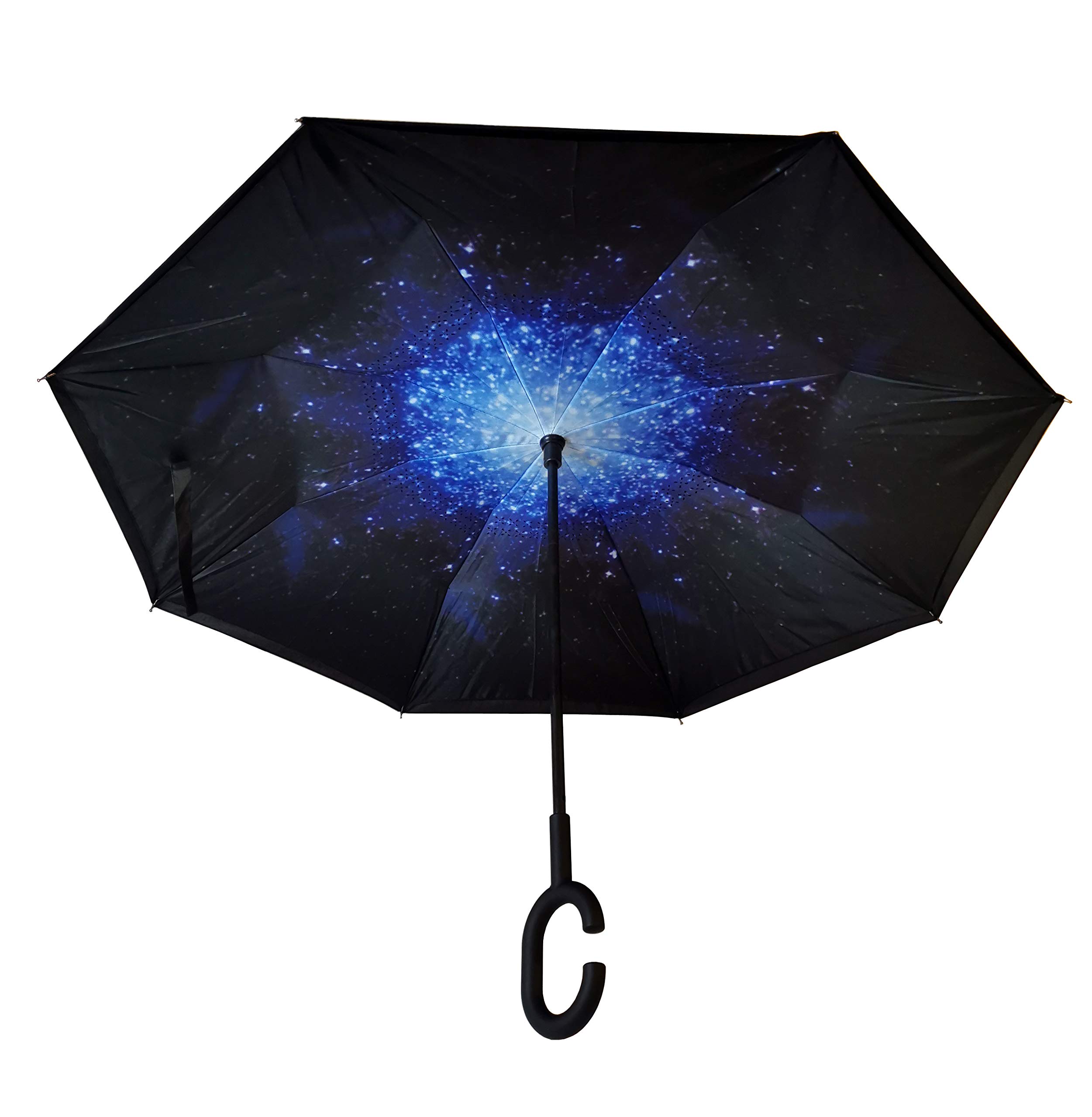 Parapluie inversé avec poignée en C. À manche inversé - Parasol à double couche. Coupe-vent - Résistant au vent et aux UV - Protège de la pluie, de la tempête et du soleil.