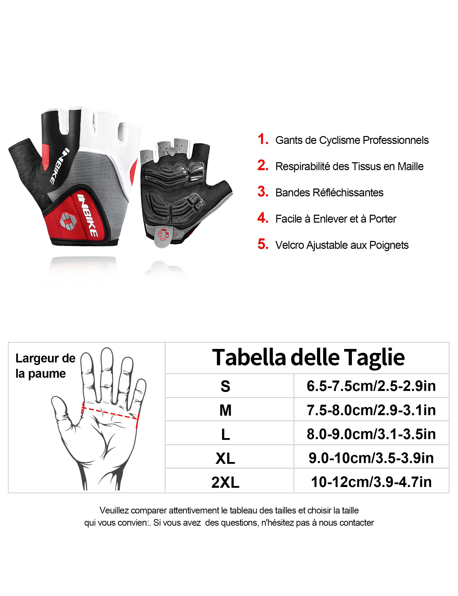 INBIKE Gants Cyclisme Demi-Doigts VTT 5mm Gel Rembourrés Anti-Choc Respirant Été