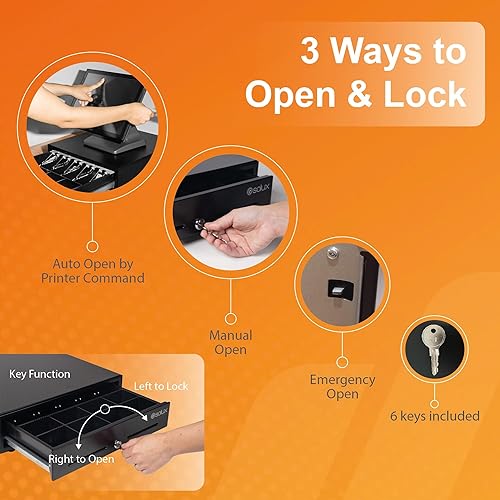 Miniatura 9 de SOLUX Cajón de efectivo de 16 pulgadas + escáner de código de barras con cable USB, escáner de código de barras 2D QR para sistema POS, pequeñas