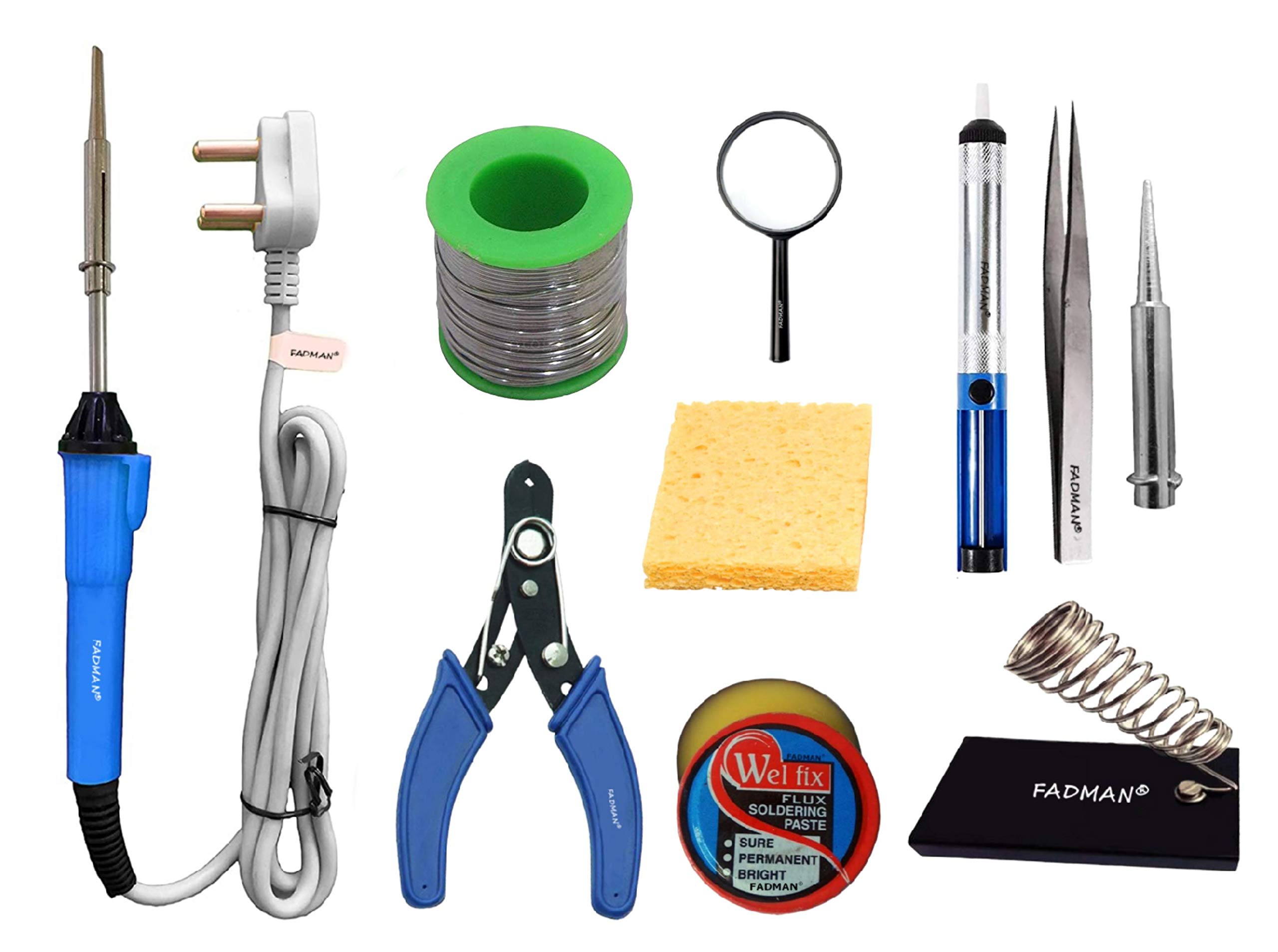 FADMAN BASIC COMPLETE KIT TYPE-10 SOLDERING IRON KIT | SOLDER WIRE | WIRE CUTTER | STAND | PASTE | TWEEZER | BIT | SPONGE | DESOLDER PUMP | MAGNIFYING GLASS | SOLDERING IRON 25W | (B08L3WB147) Amazon Price History, Amazon Price Tracker