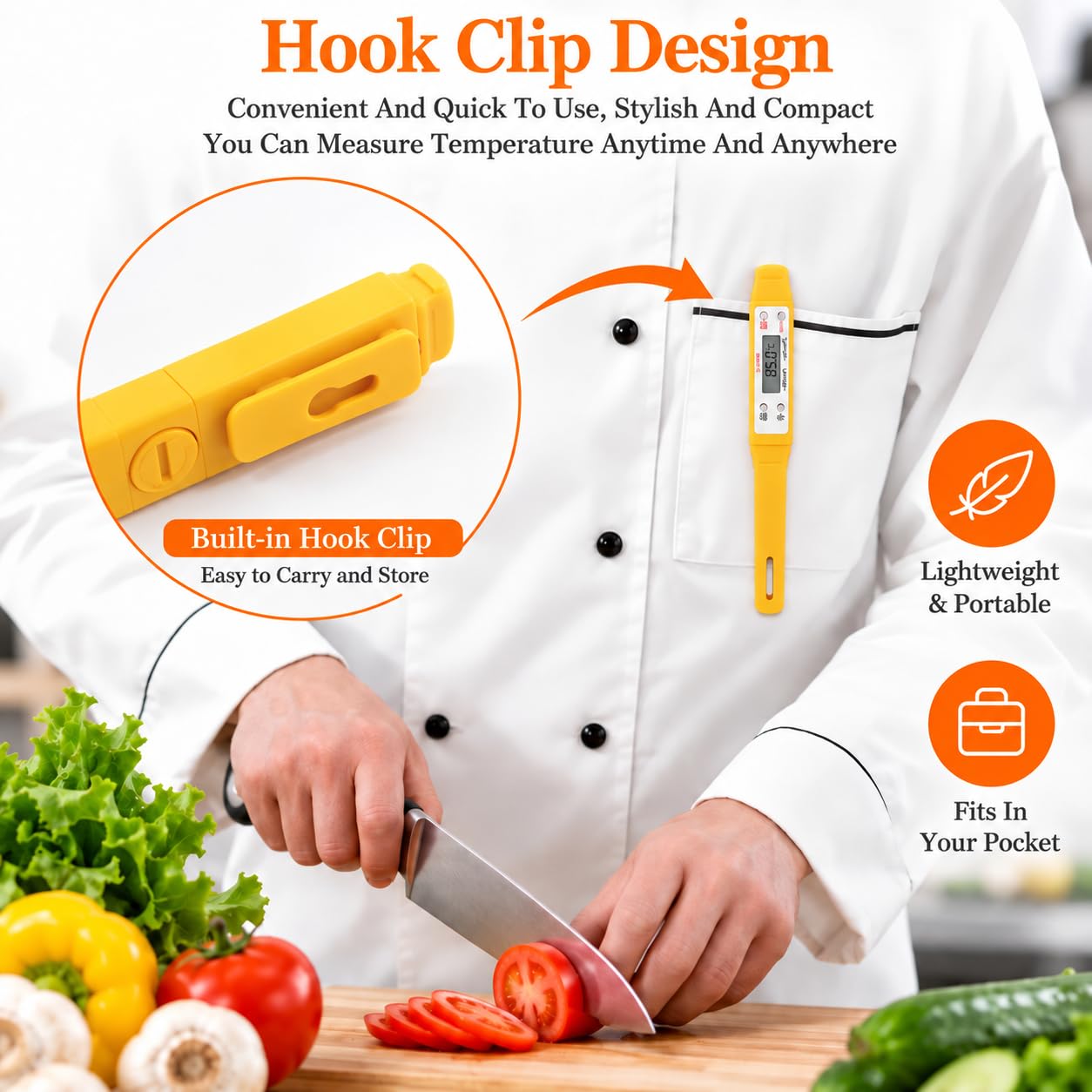 Meat Thermometer - Digital Food Thermometer for Cooking Kitchen - Automatic Calibration Pen Style Electronic Pocket Thermometer for Water Temperature, Barbecue (Yellow)