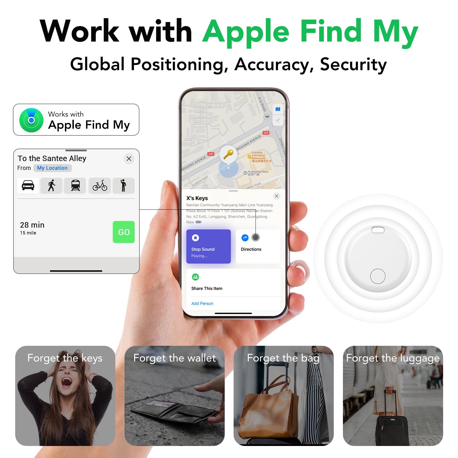Air Tracker Tag 4 Pezzi, Funziona con Apple Dov'è (Solo iOS), Localizzatore Bluetooth Trova Oggetti 365 Giorni, Batteria Sostituibile, Impermeabile IP67, Chiavi/Portafoglio/Bagagli/Valigie, Bianco