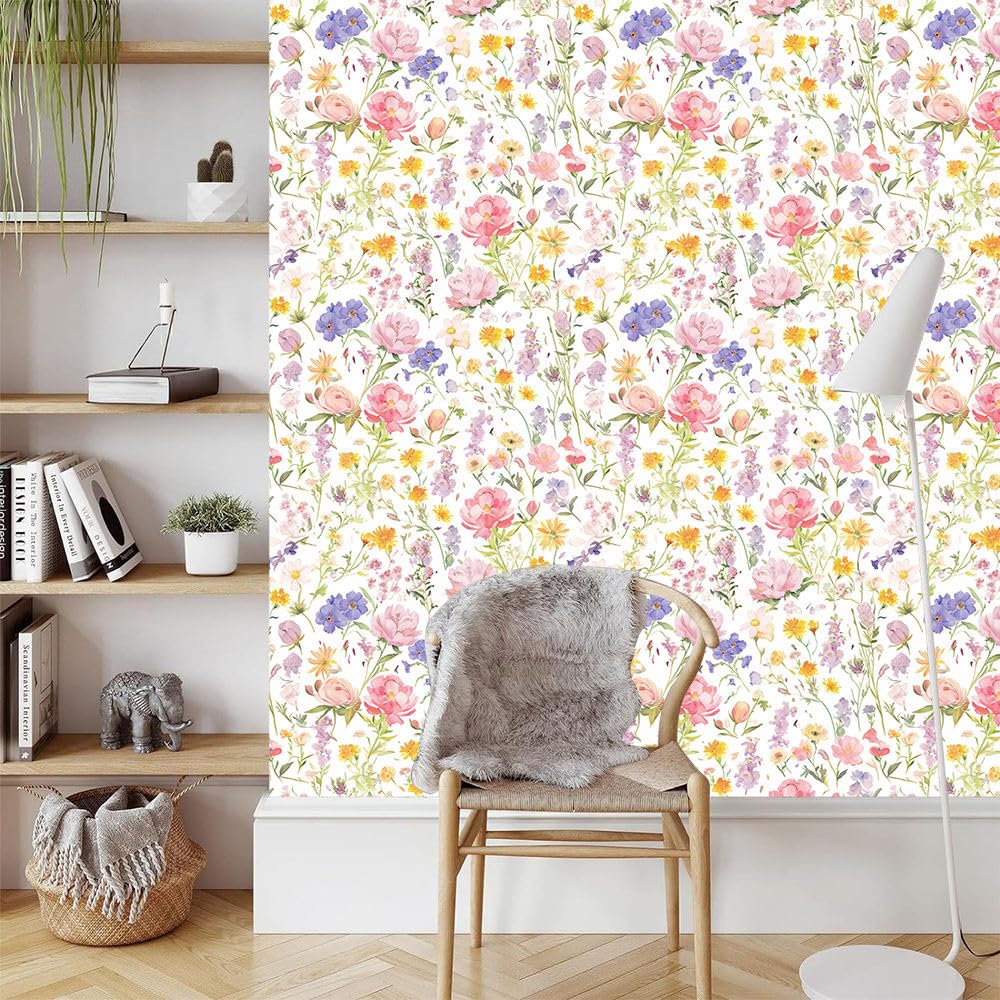 Papel pintado autoadhesivo Flores de acuarelaPequeñas flores rosas Papel tapiz adhesivo Plástico adhesivo impermeable para la parte posterior de la sala de estar el dormitorio los muebles el vinilo