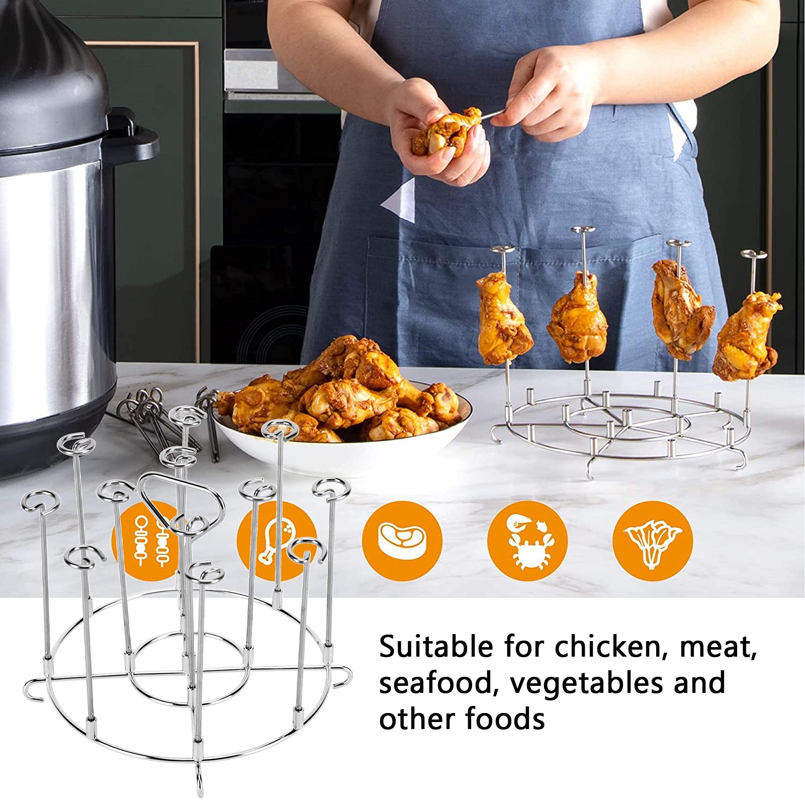 Griglia Friggitrice Ad Aria Griglia Per Friggitrice Ad Aria 15.8cm - Accessorio Con Spiedini In Acciaio Supporto Friggitrice Acciaio Inox - 11