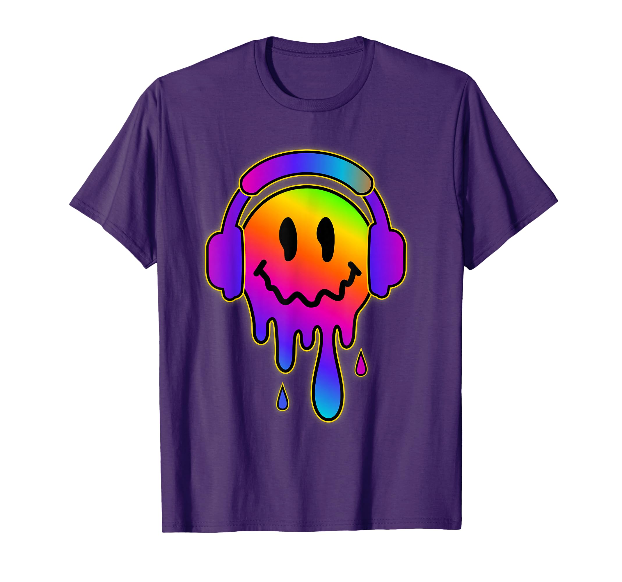 Funny Melting Smiling Face Headphones Summer Vacation T-Shirt