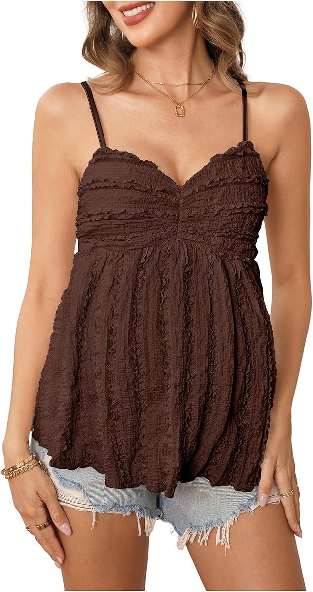 MakeMeChic Women's Maternity Babydoll Tank Tops Peplum Ruffle Cami Top