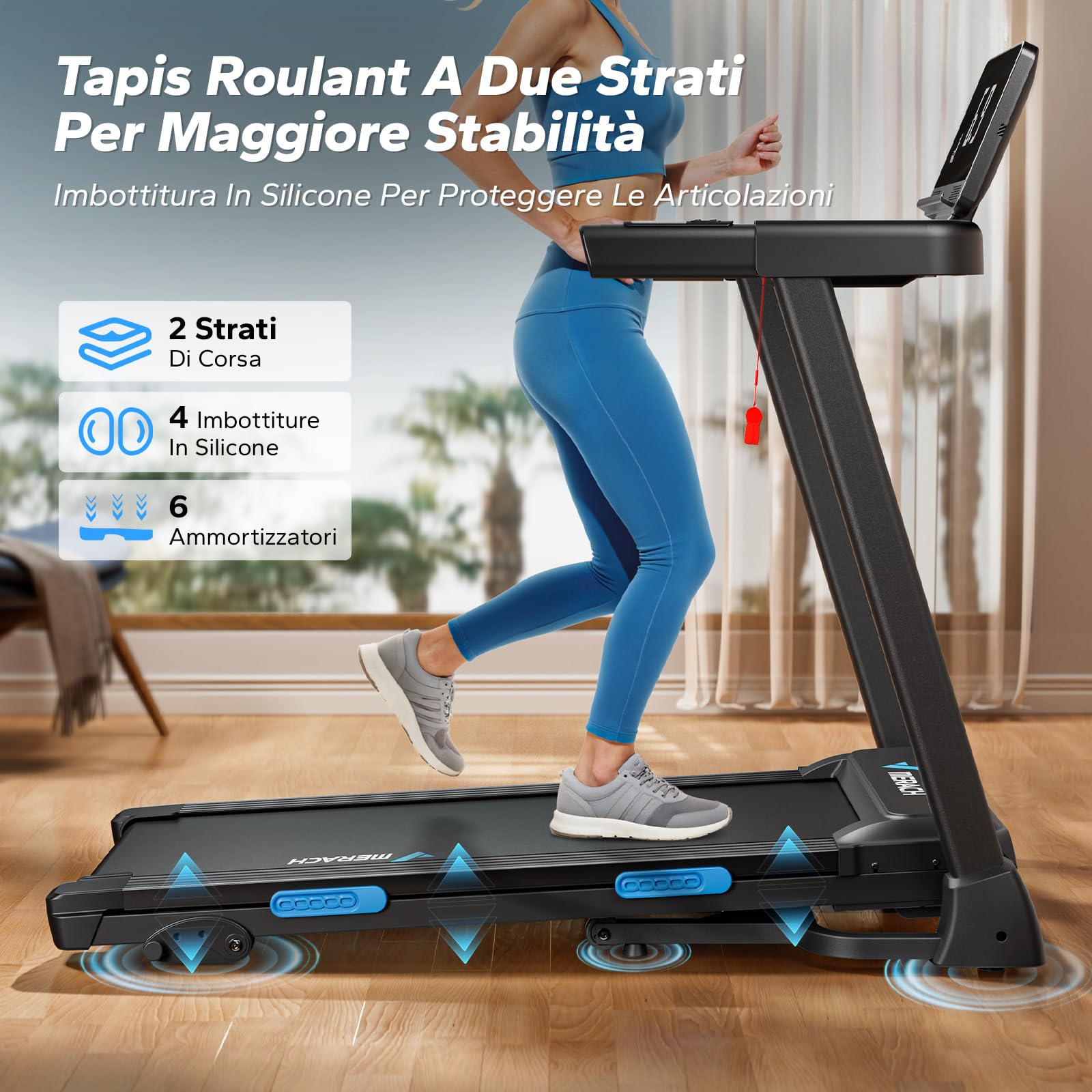 Tapis Roulant Elettrico, MERACH 2.5HP Tapis Roulant Pieghevolel, 6% Tapis Roulant Rlettrico Inclinabile, 0.8-12km/H Tapis Roulant Salvaspazio per Casa e Ufficio, Tapis Roulant Sotto Scrivania