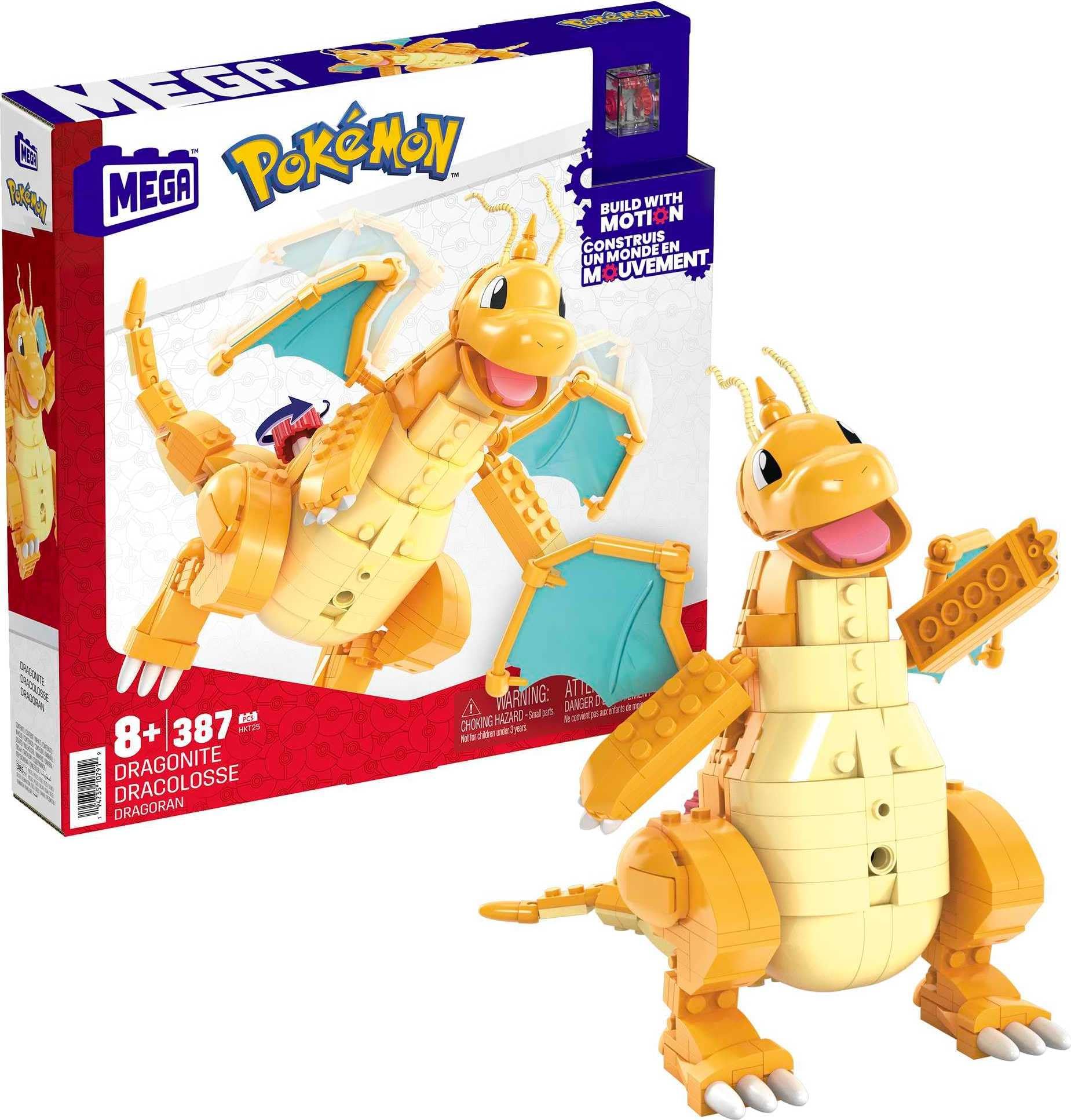 MEGA Pokémon Building Toys Set Dragonite with 388 Pieces, Articulated and Poseable with Motion, 7 Inches Tall, for Kids
