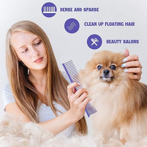 Miniatura 9 de 3 peines para perros para aseo de mascotas, peine de acero inoxidable de metal para cabello enmarañado, peines guía para mascotas para eliminar