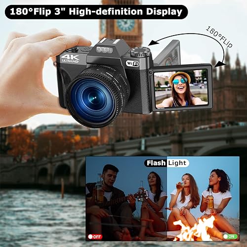 Miniatura 6 de VISREFUR Cámara de vlogging 4K para YouTube Cámara digital para fotografía 48MP 16X Zoom digital 3 pulgadas 180 pantalla abatible con WiFi 2.047 in