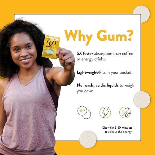 Miniatura 4 de RUN GUM Fruit Energy Gum 50 mg de cafeína, taurina y vitaminas B por pieza, 24 piezas (paquete de 12), 2 piezas  1 café o bebida energética, sin