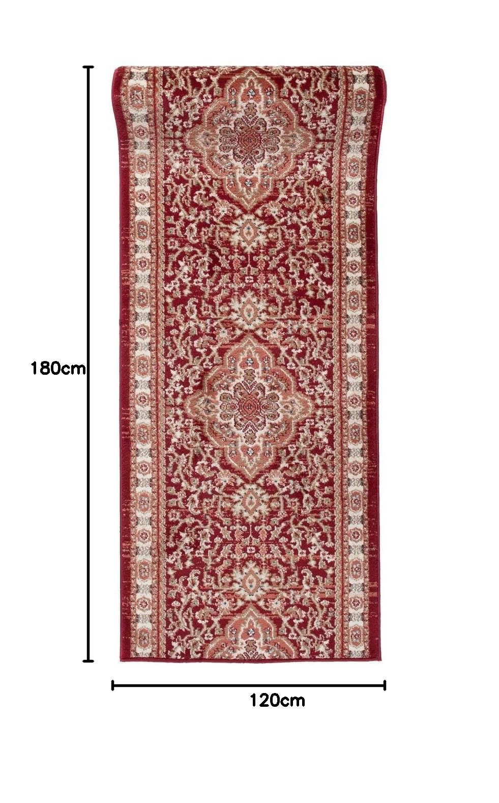 Carpeto Rugs Blumen Teppich Läufer Flur - Orientalisch Teppichläufer - Kurzflor, Weich - Flurläufer für Wohnzimmer, Schlafzimmer - Teppiche - Meterware - Burgund Rot - 120 x 180 cm