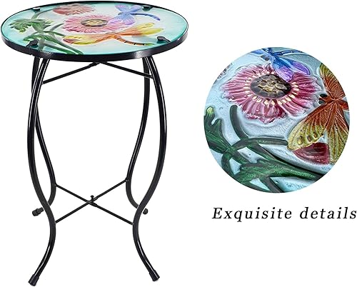 Miniatura 6 de Mesa auxiliar para exteriores, con libélula redonda, pequeña, para patio, jardín, sala de estar, bistró, balcón o césped
