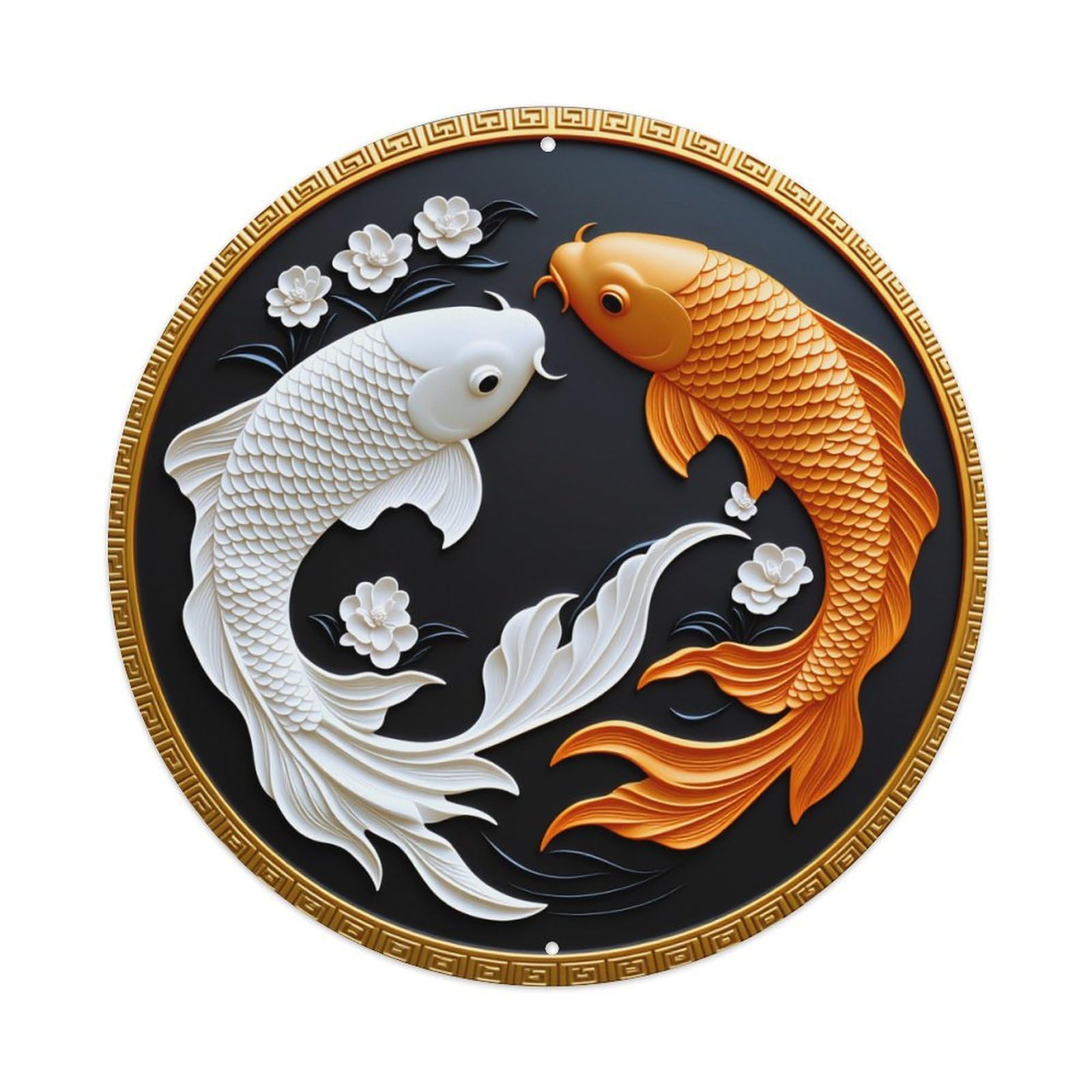 Yin Yang Koi Fish Pattern Round Tin Sign Vintage Style Metal Sign Home Bar Garden Wall Plaque Decor Metal Poster 8x8 Inch