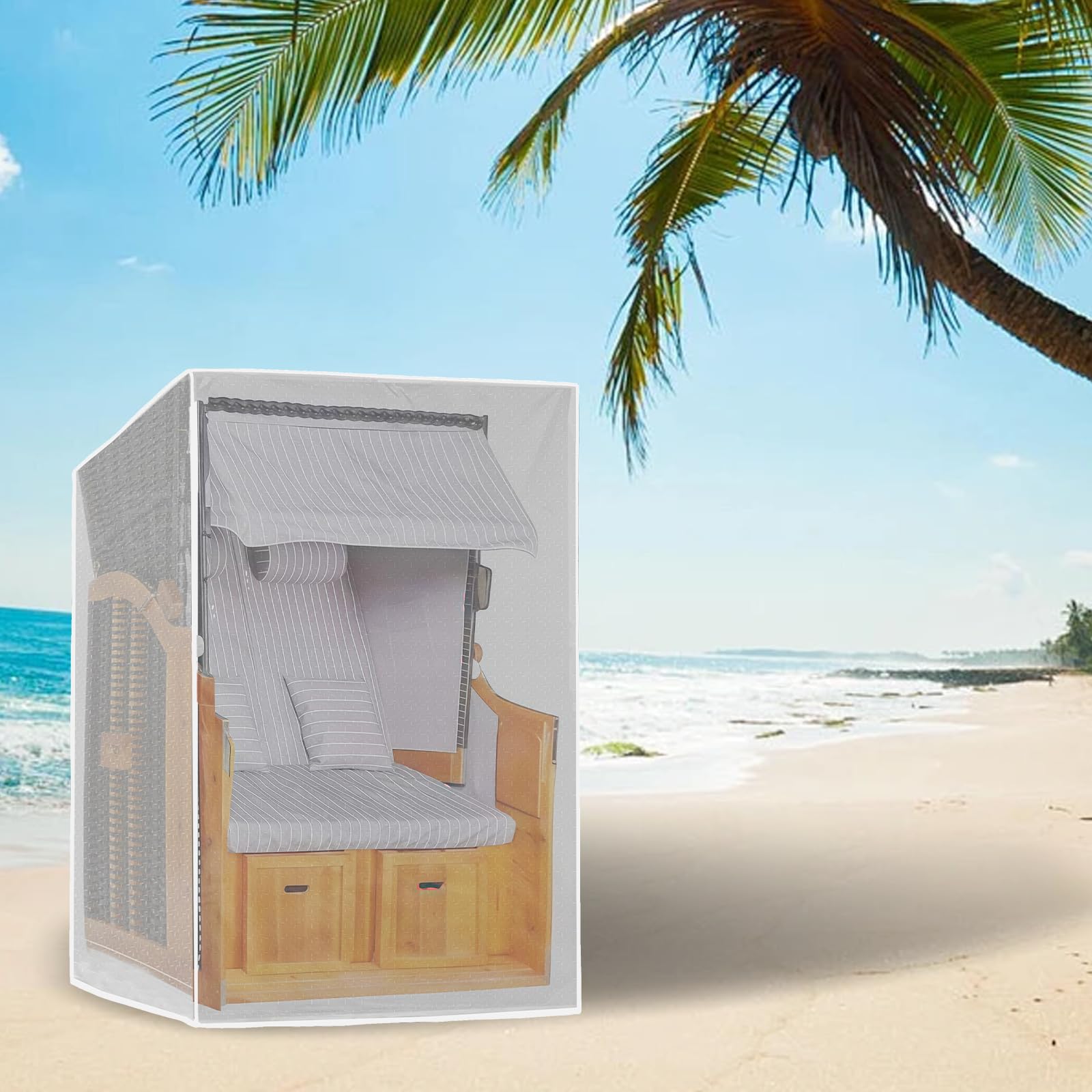 Funda protectora para sillón de playa, funda protectora para sillón de playa, impermeable, resistente al polvo, protección UV y resistente al desgarro, 125 x 90 x 165/135 cm, transparente