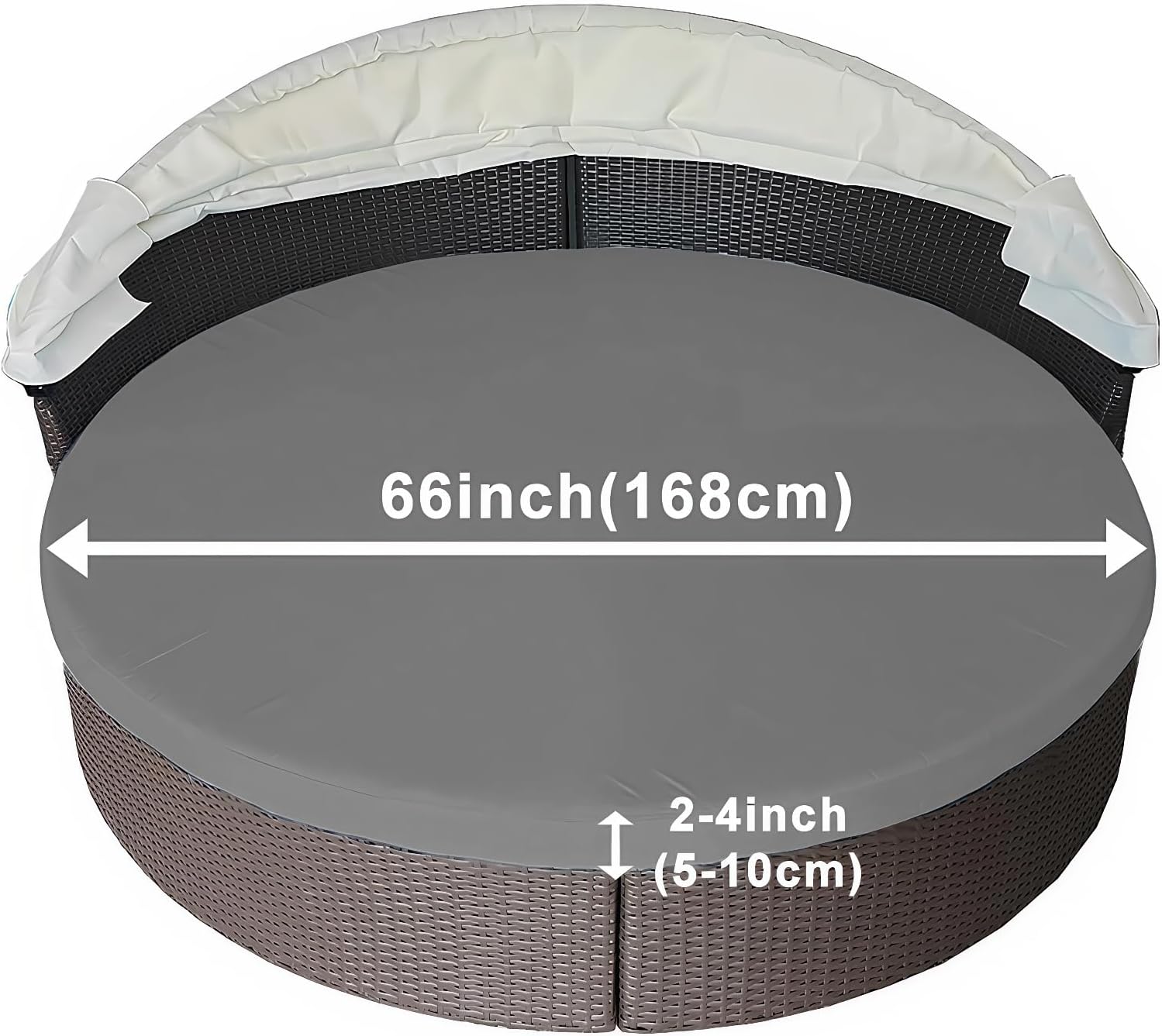 TOPCHANCES Outdoor Round Daybed Cushion Cover Replacement, 66-Inch Heavy-Duty Patio Cover Garden Furniture Cover Sun Bed Mattress Cover for Garden, Backyard, Lawn, Porch (ONLY 1PCS Cushion Cover)