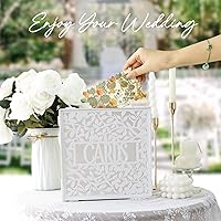 Vista 3 de OurWarm Caja de tarjeta blanca para recepción, caja de regalo de madera hueca con ranura, caja de tarjeta de memoria para tarjetas de dinero