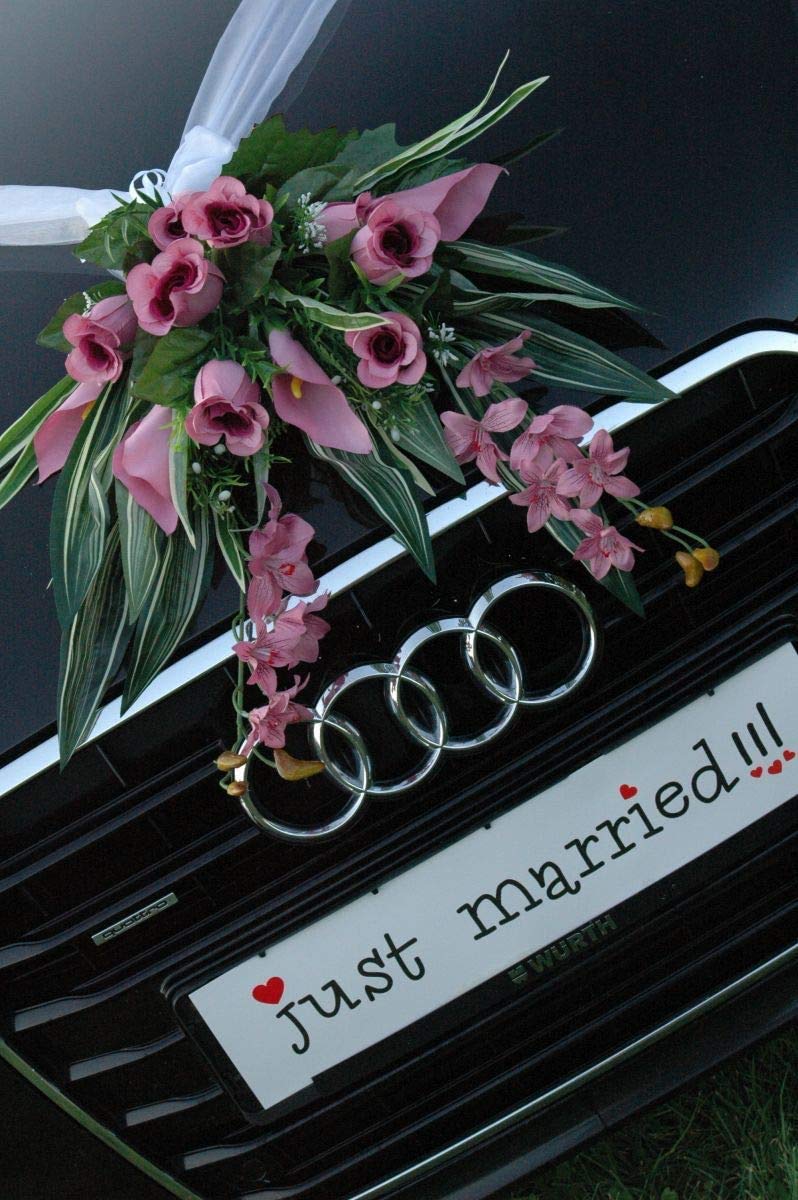 Autoschmuck – Décorations de voiture de mariage – Réalisées à partir de roses et de dentelle